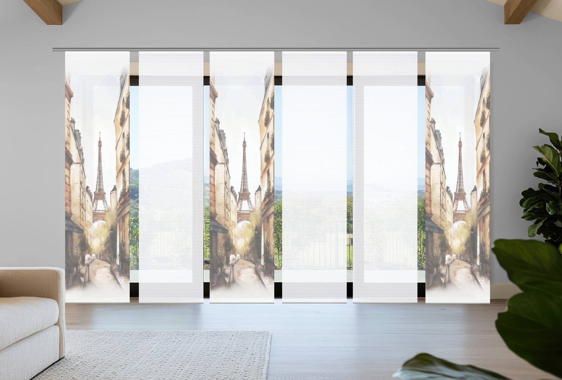 HOME in green Schiebegardine "FRANCQ" Paneelwagen 6 Stk. tlg. Bambusoptik, SET, recycelt, Digitaldruck von Home In Green