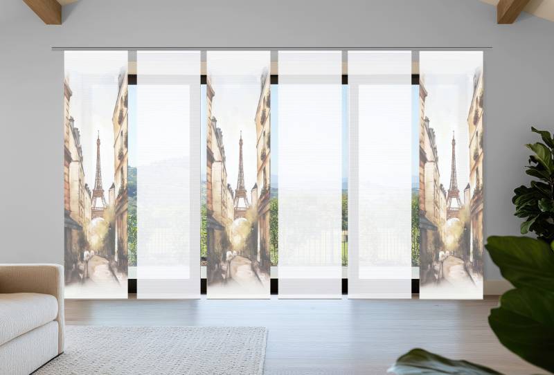 HOME in green Schiebegardine "FRANCQ" Paneelwagen 6 Stk. tlg. Bambusoptik, SET, recycelt, Digitaldruck von Home In Green