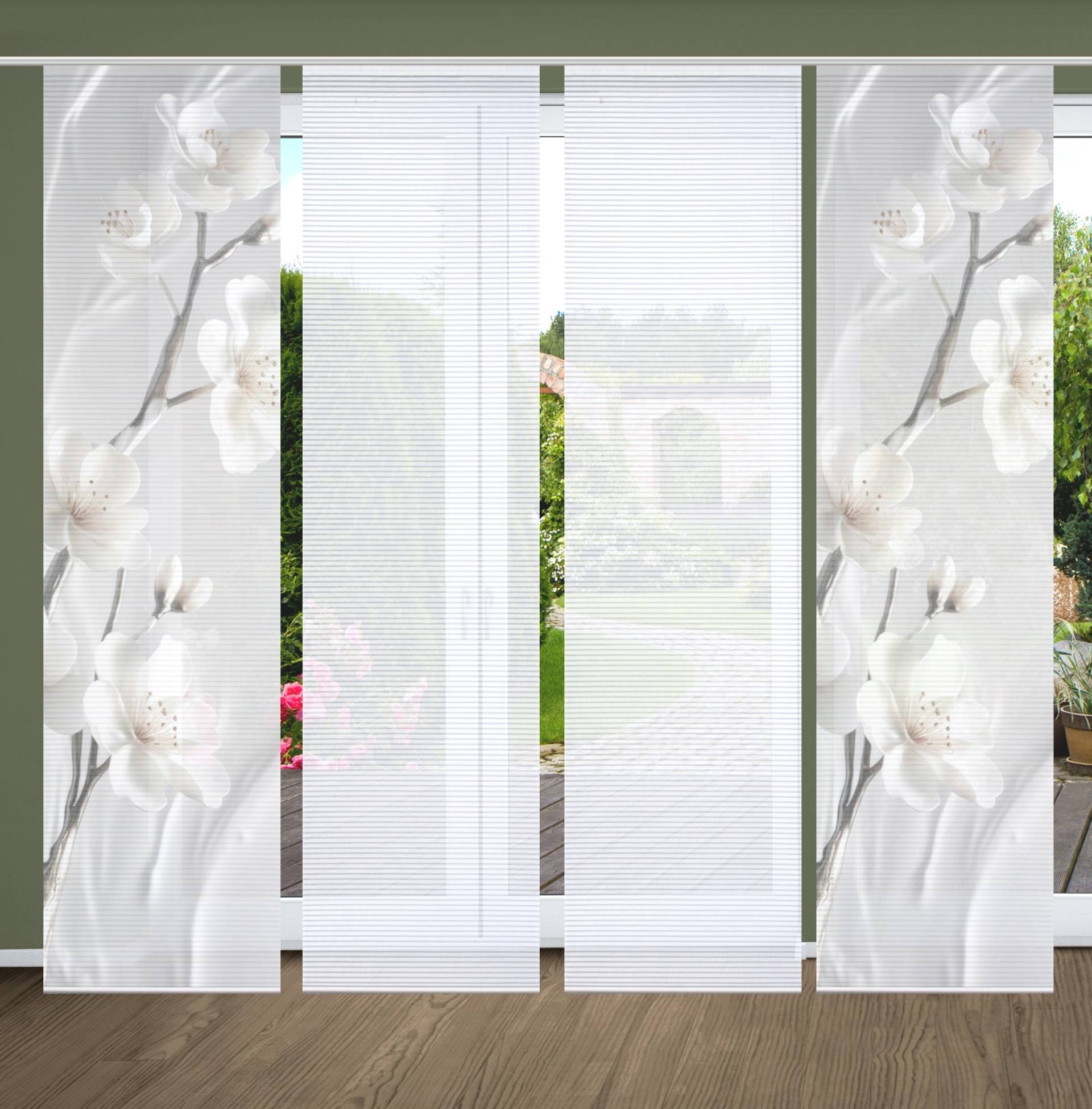 HOME in green Schiebegardine "LAIRA" Paneelwagen 4 Stk. tlg. SET DIGITALDRUCK,BAMBUSOPTIK RECYCELT von Home In Green