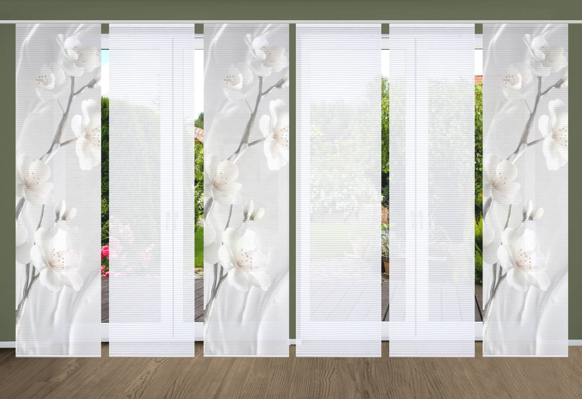 HOME in green Schiebegardine "LAIRA" Paneelwagen 6 Stk. tlg. SET DIGITALDRUCK,BAMBUSOPTIK RECYCELT von Home In Green