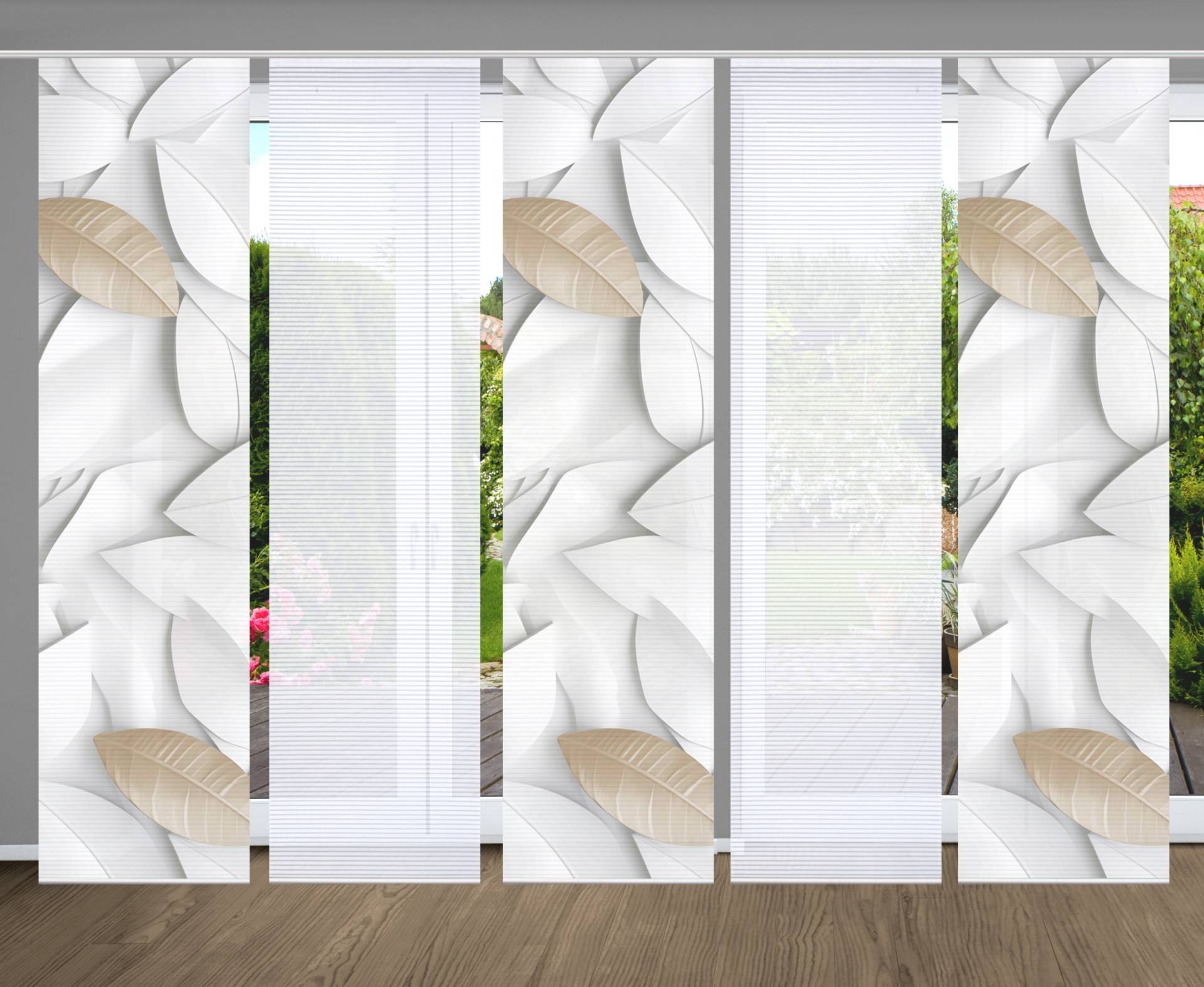 HOME in green Schiebegardine "LISON" Paneelwagen 5 Stk. tlg. SET DIGITALDRUCK,BAMBUSOPTIK RECYCELT von Home In Green