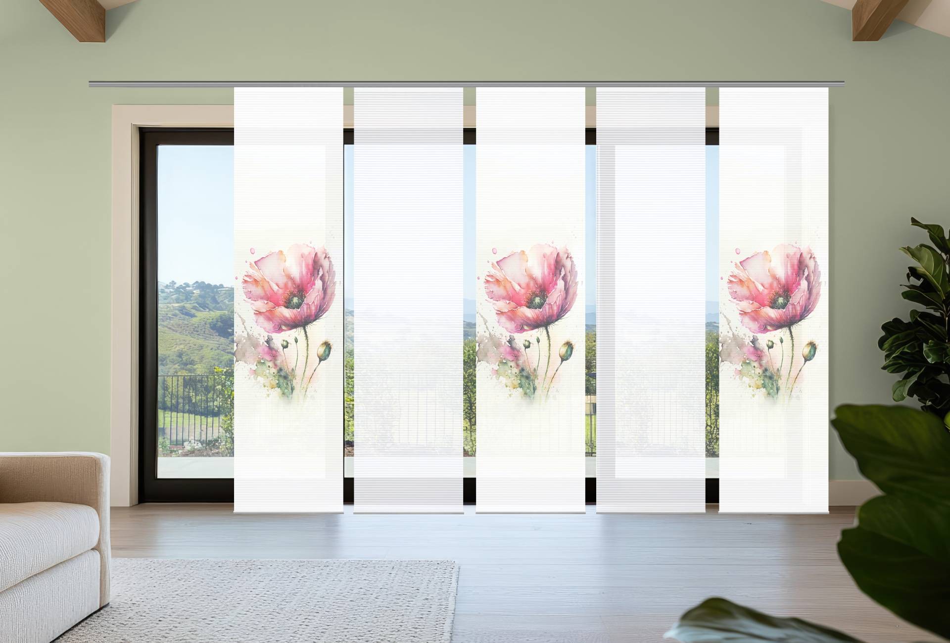 HOME in green Schiebegardine "MELIORA" Paneelwagen 5 Stk. tlg. Bambusoptik, SET, recycelt, Digitaldruck von Home In Green