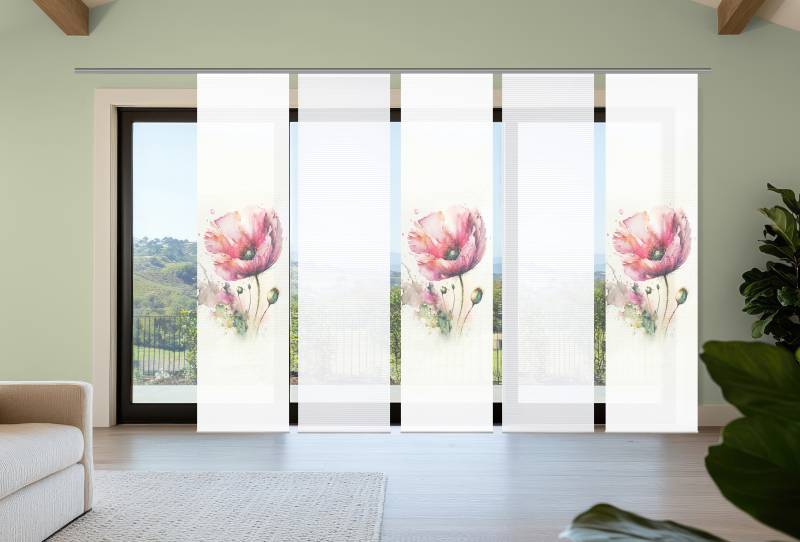 HOME in green Schiebegardine "MELIORA" Paneelwagen 5 Stk. tlg. Bambusoptik, SET, recycelt, Digitaldruck von Home In Green