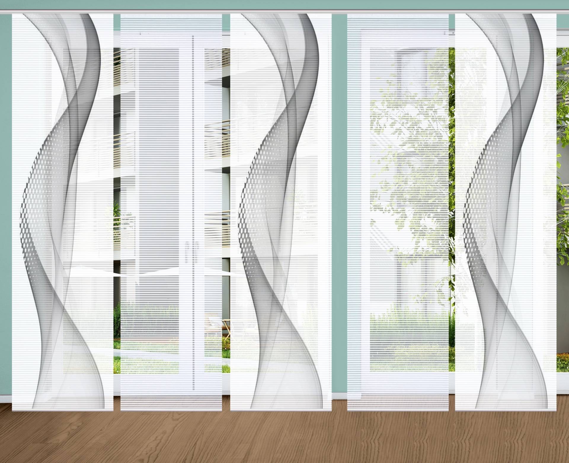 HOME in green Schiebegardine "NEVOLA" Paneelwagen 5 Stk. tlg. SET DIGITALDRUCK,BAMBUSOPTIK RECYCELT von Home In Green