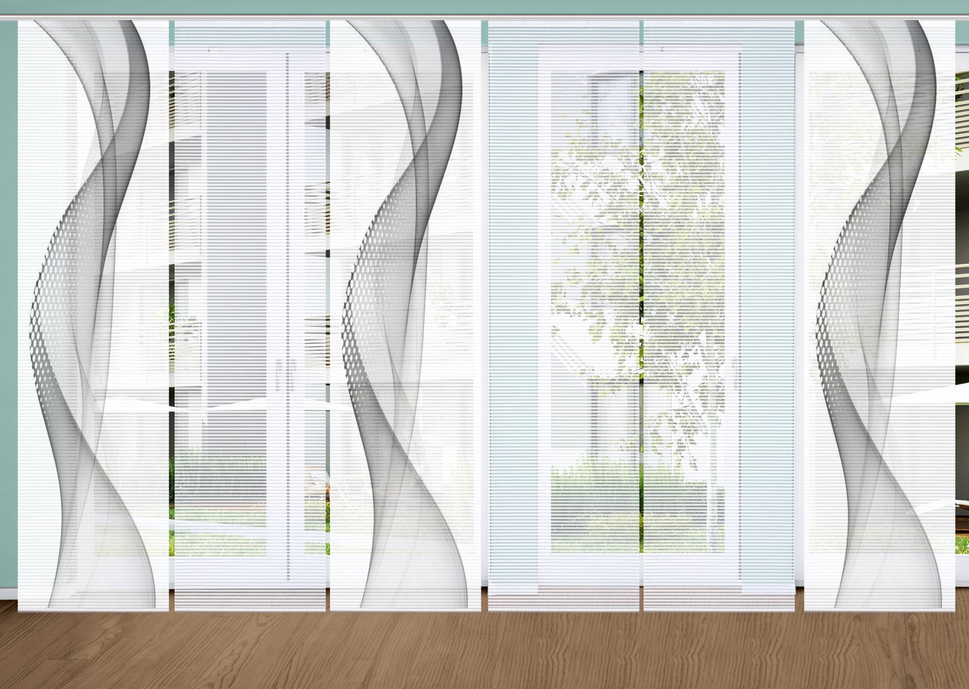 HOME in green Schiebegardine "NEVOLA" Paneelwagen 6 Stk. tlg. SET DIGITALDRUCK,BAMBUSOPTIK RECYCELT von Home In Green