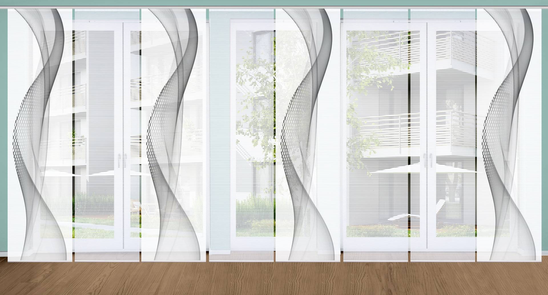 HOME in green Schiebegardine "NEVOLA" Paneelwagen 8 Stk. tlg. SET DIGITALDRUCK,BAMBUSOPTIK RECYCELT von Home In Green