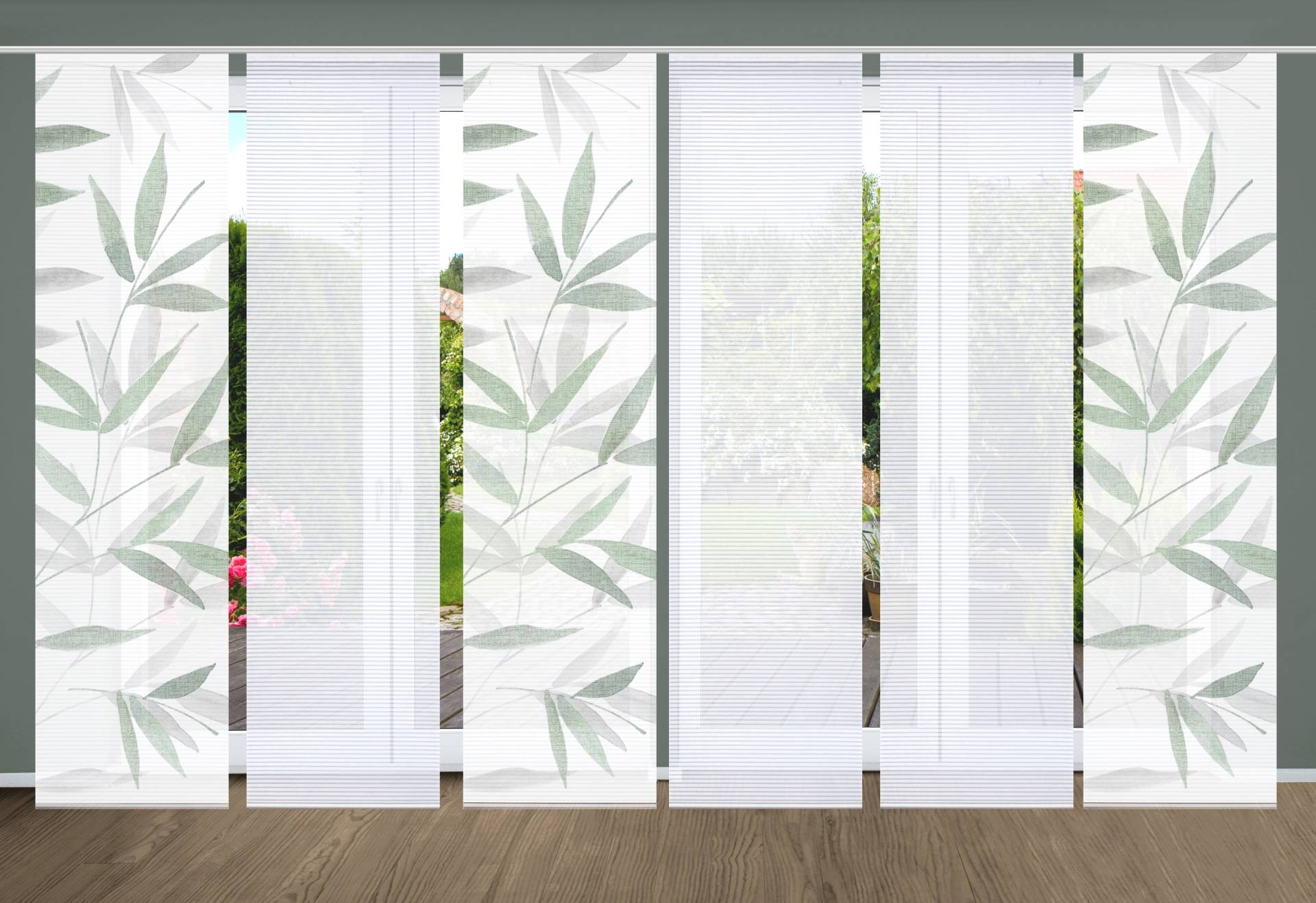 HOME in green Schiebegardine "RANDOW" Paneelwagen 6 Stk. tlg. SET DIGITALDRUCK,BAMBUSOPTIK RECYCELT von Home In Green