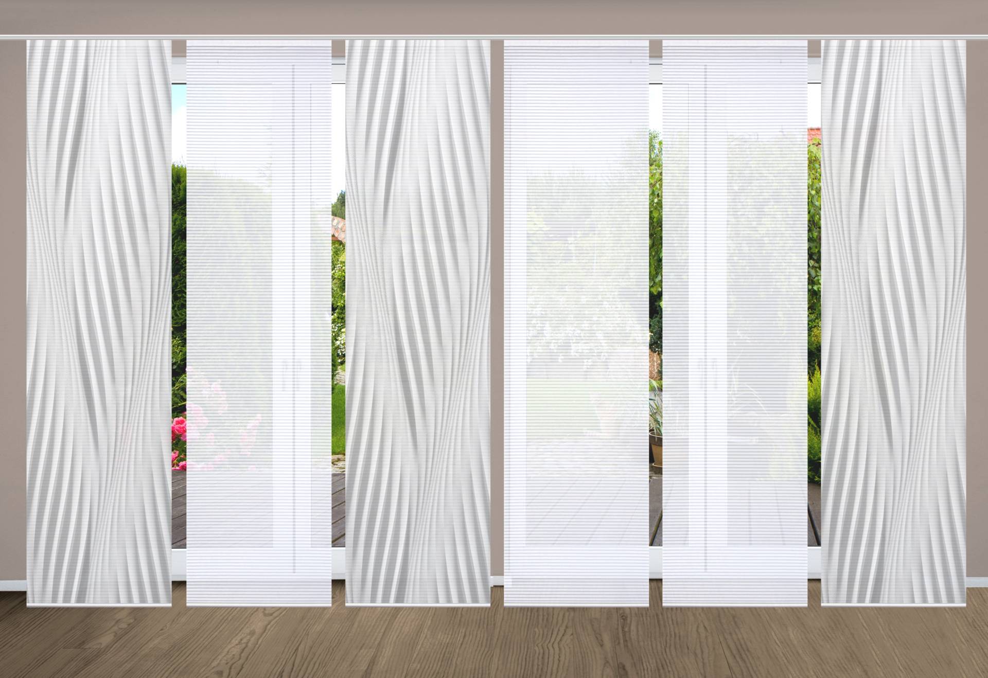 HOME in green Schiebegardine "RIWELO" Paneelwagen 6 Stk. tlg. SET DIGITALDRUCK,BAMBUSOPTIK RECYCELT von Home In Green