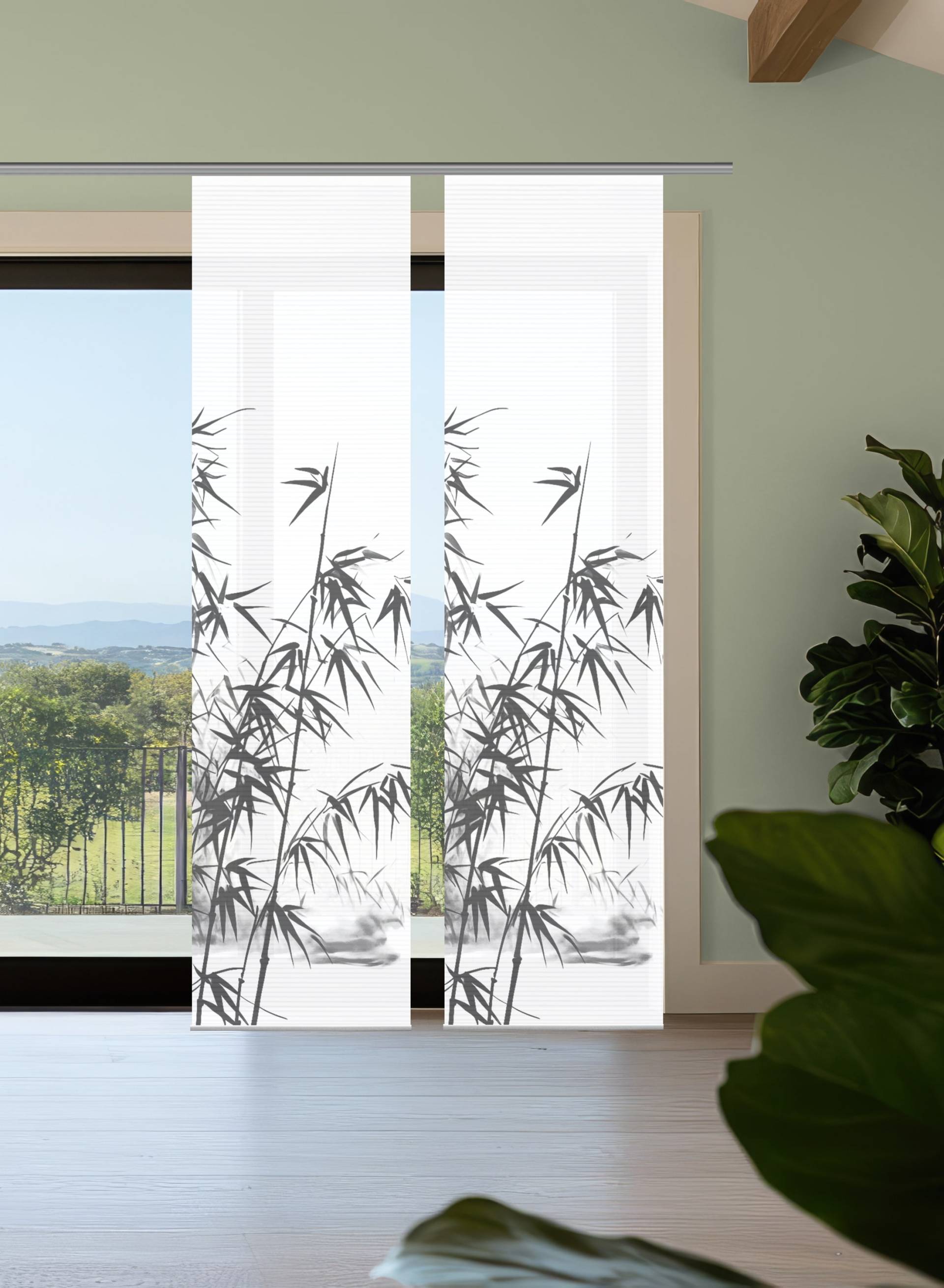 HOME in green Schiebegardine "RUFUS" Paneelwagen 2 Stk. tlg. Bambusoptik, SET, recycelt, Digitaldruck von Home In Green