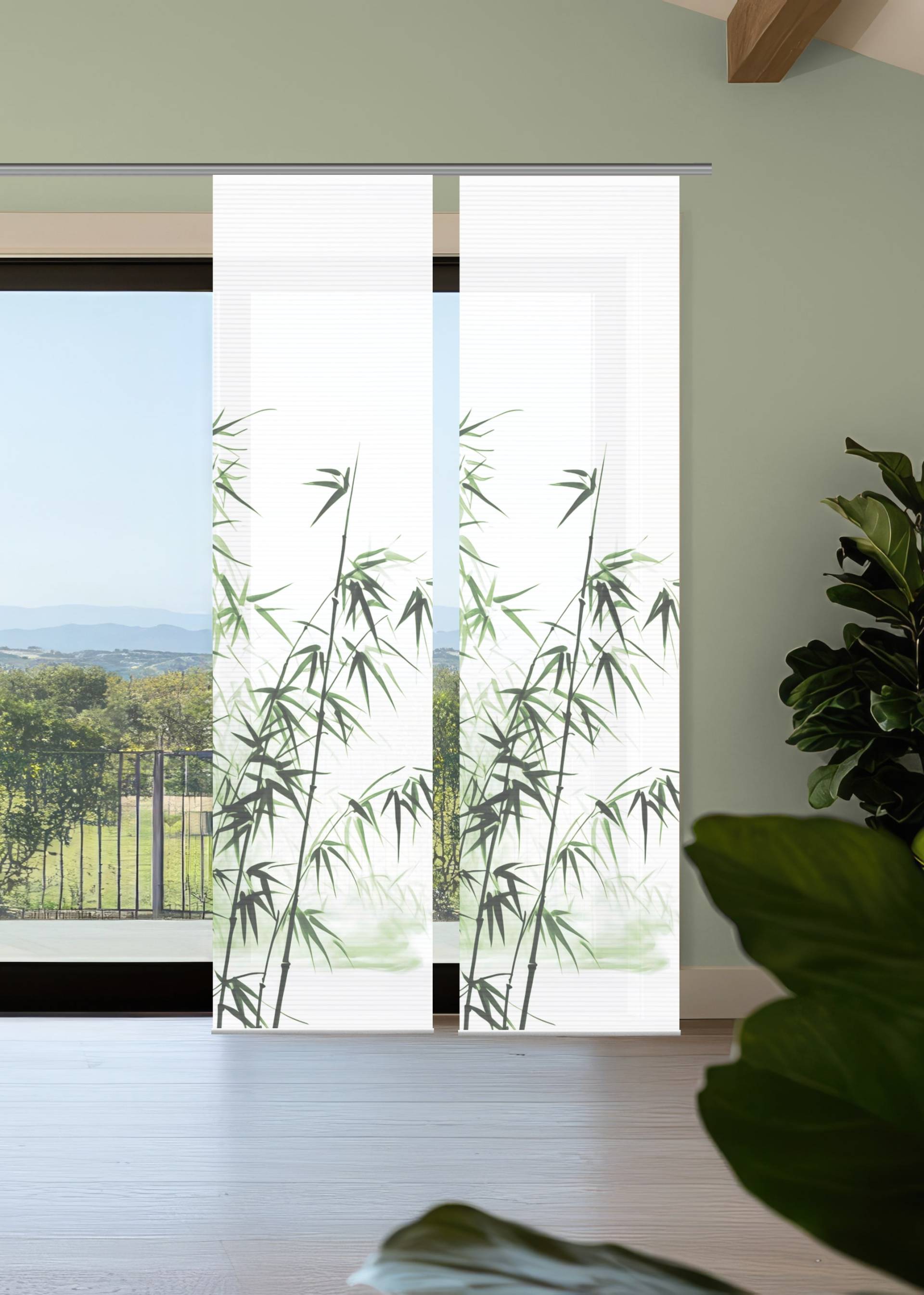 HOME in green Schiebegardine "RUFUS" Paneelwagen 2 Stk. tlg. Bambusoptik, SET, recycelt, Digitaldruck von Home In Green