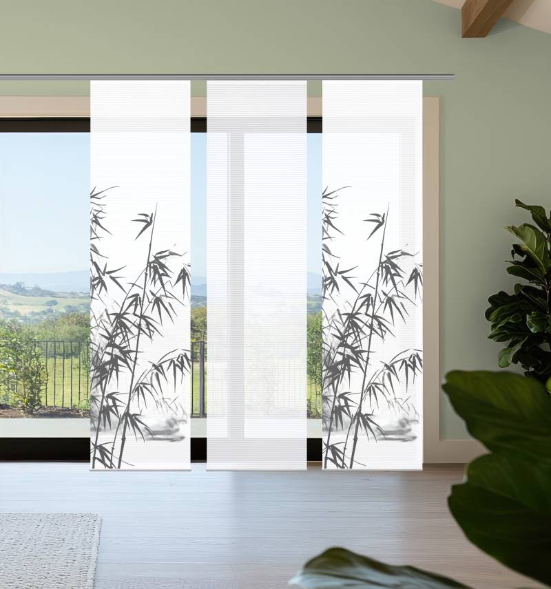 HOME in green Schiebegardine "RUFUS" Paneelwagen 3 Stk. tlg. Bambusoptik, SET, recycelt, Digitaldruck von Home In Green