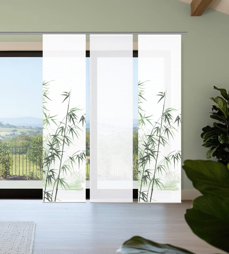 HOME in green Schiebegardine "RUFUS" Paneelwagen 3 Stk. tlg. Bambusoptik, SET, recycelt, Digitaldruck von Home In Green