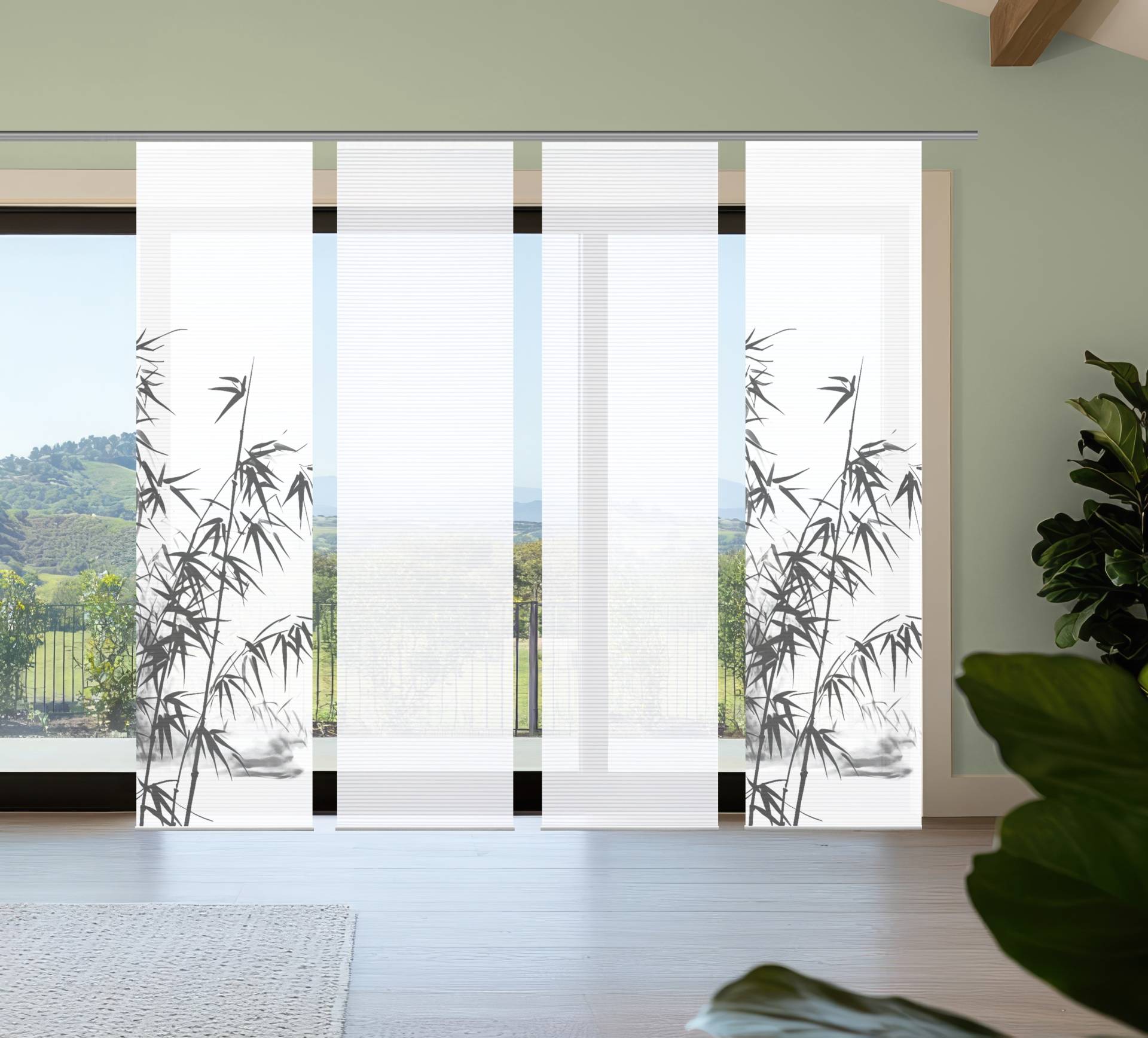HOME in green Schiebegardine "RUFUS" Paneelwagen 4 Stk. tlg. Bambusoptik, SET, recycelt, Digitaldruck von Home In Green