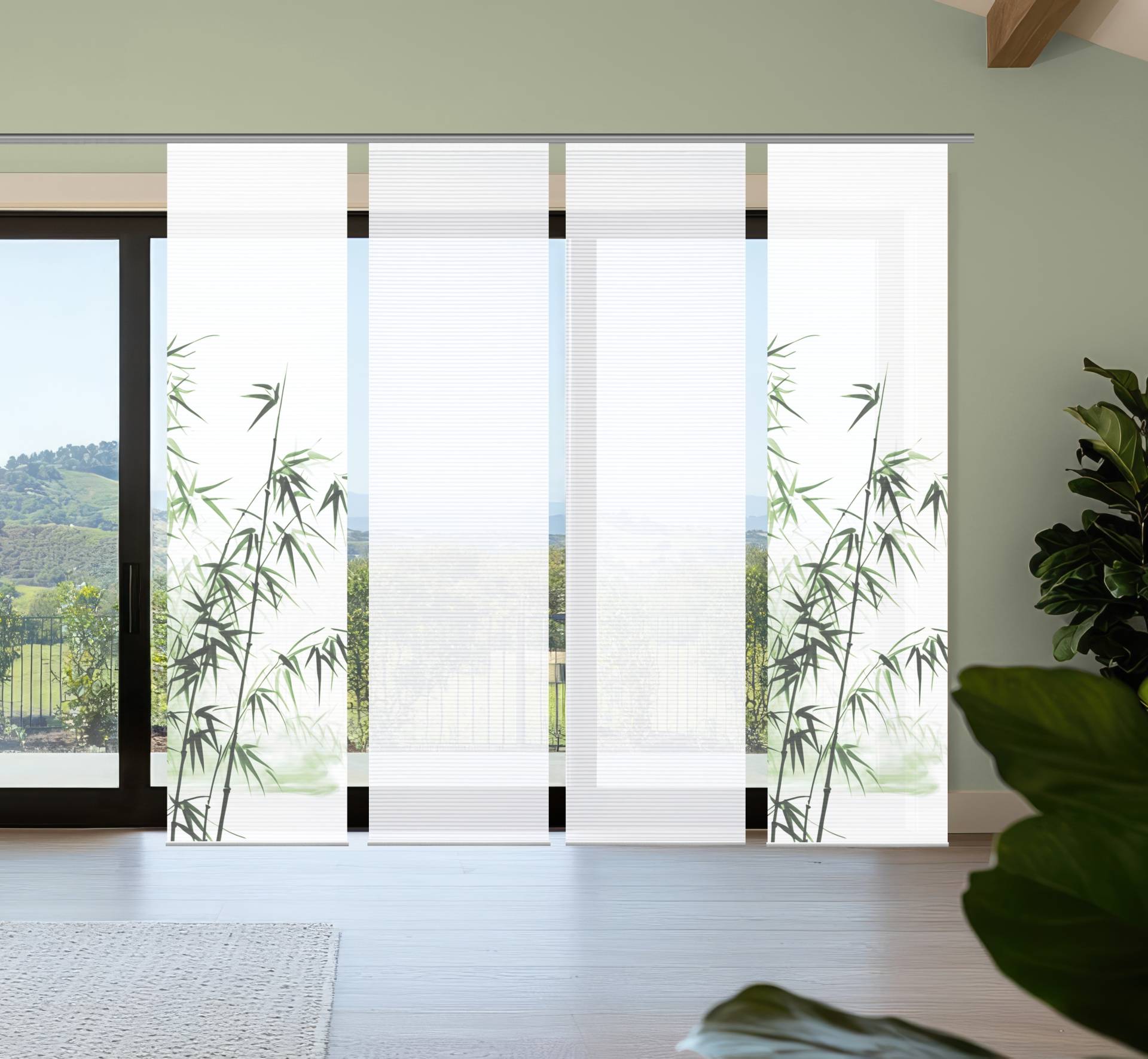 HOME in green Schiebegardine "RUFUS" Paneelwagen 4 Stk. tlg. Bambusoptik, SET, recycelt, Digitaldruck von Home In Green