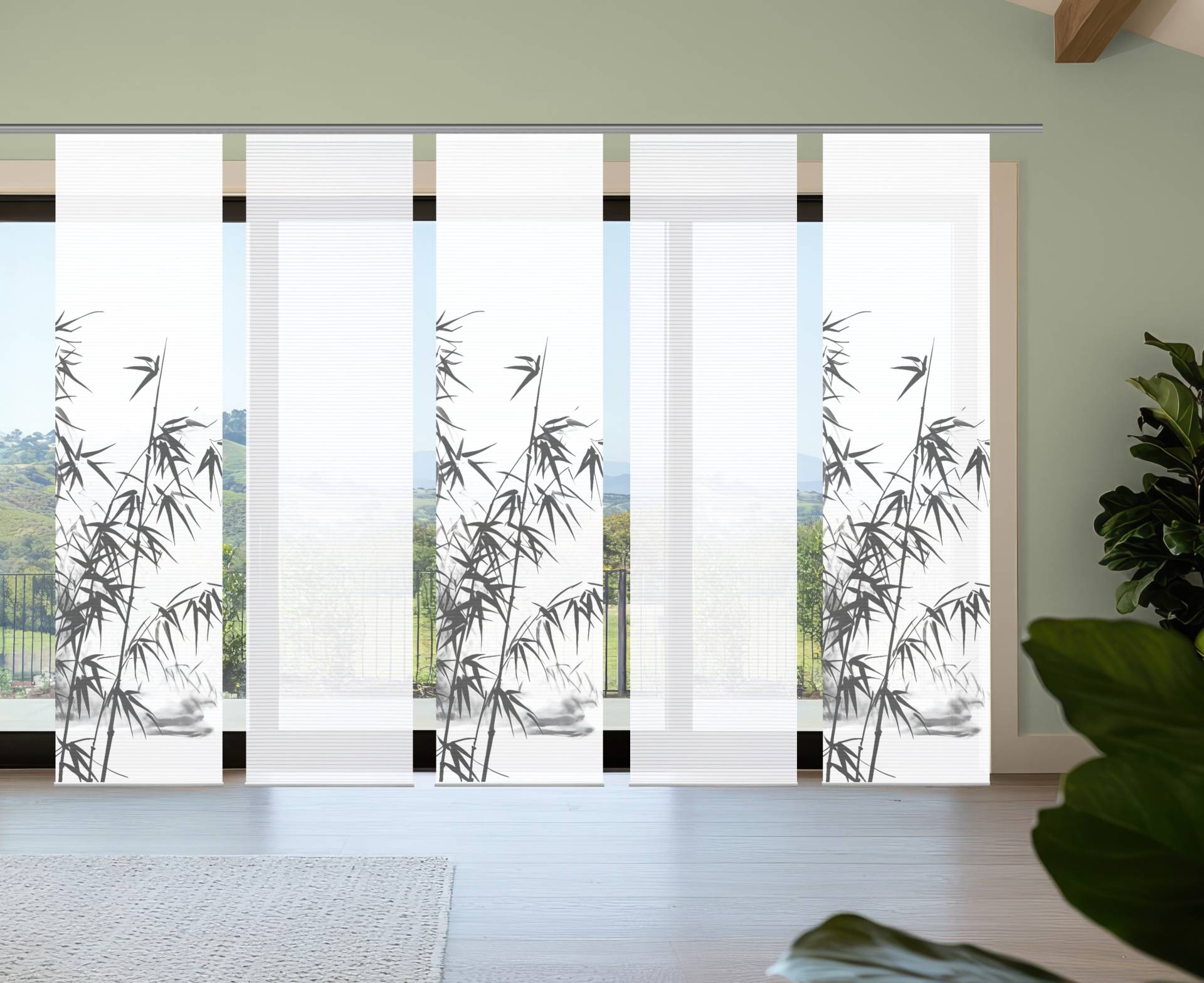 HOME in green Schiebegardine "RUFUS" Paneelwagen 5 Stk. tlg. Bambusoptik, SET, recycelt, Digitaldruck von Home In Green