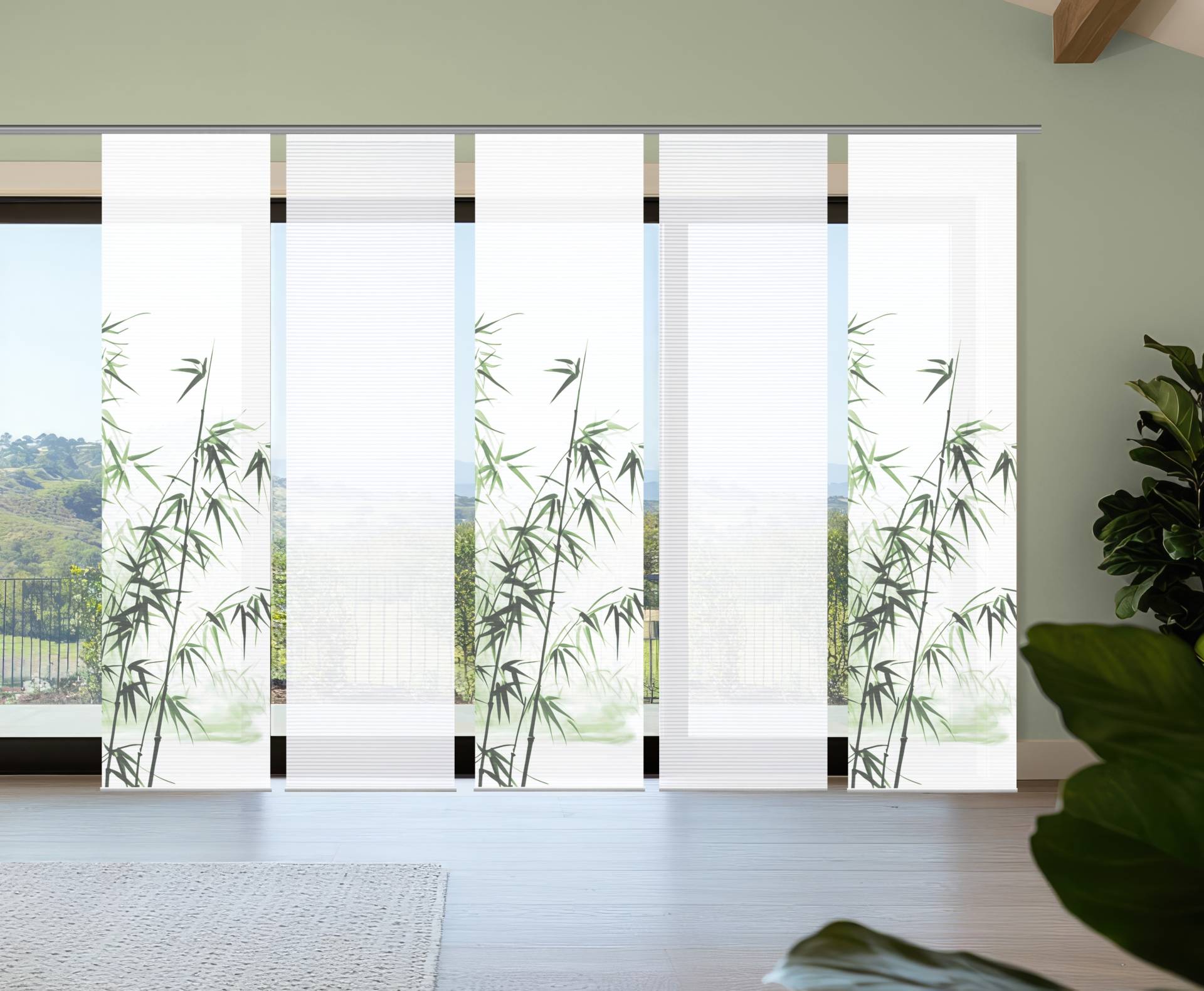 HOME in green Schiebegardine "RUFUS" Paneelwagen 5 Stk. tlg. Bambusoptik, SET, recycelt, Digitaldruck von Home In Green