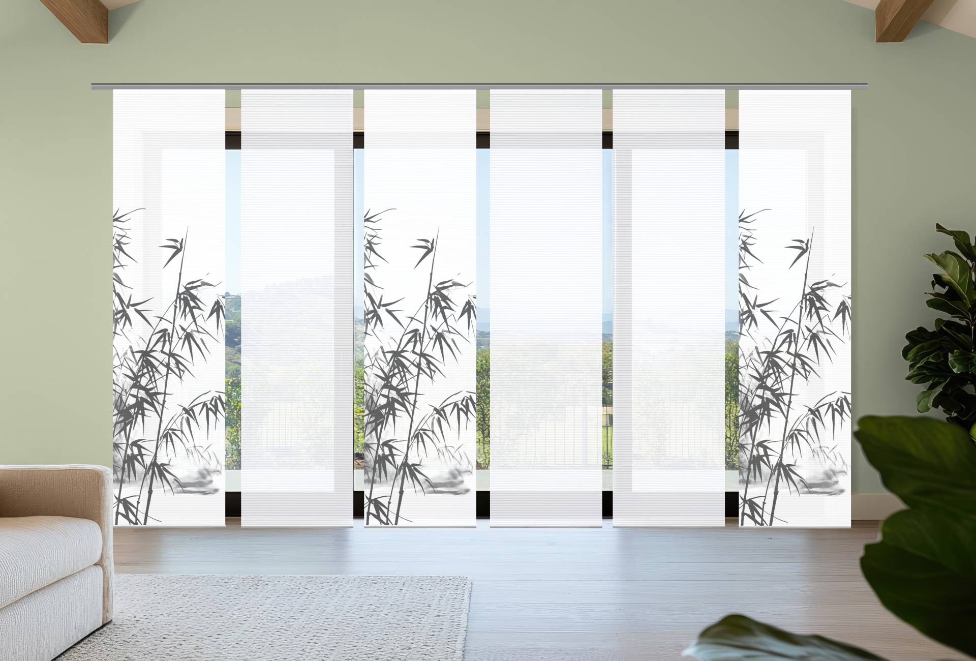 HOME in green Schiebegardine "RUFUS" Paneelwagen 6 Stk. tlg. Bambusoptik, SET, recycelt, Digitaldruck von Home In Green
