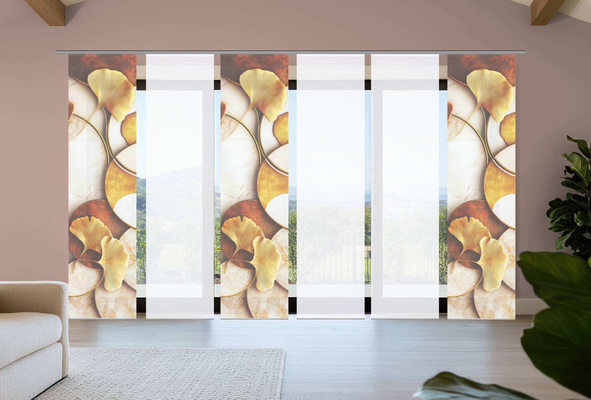 HOME in green Schiebegardine "STORM" Paneelwagen 6 Stk. tlg. Bambusoptik, SET, recycelt, Digitaldruck von Home In Green