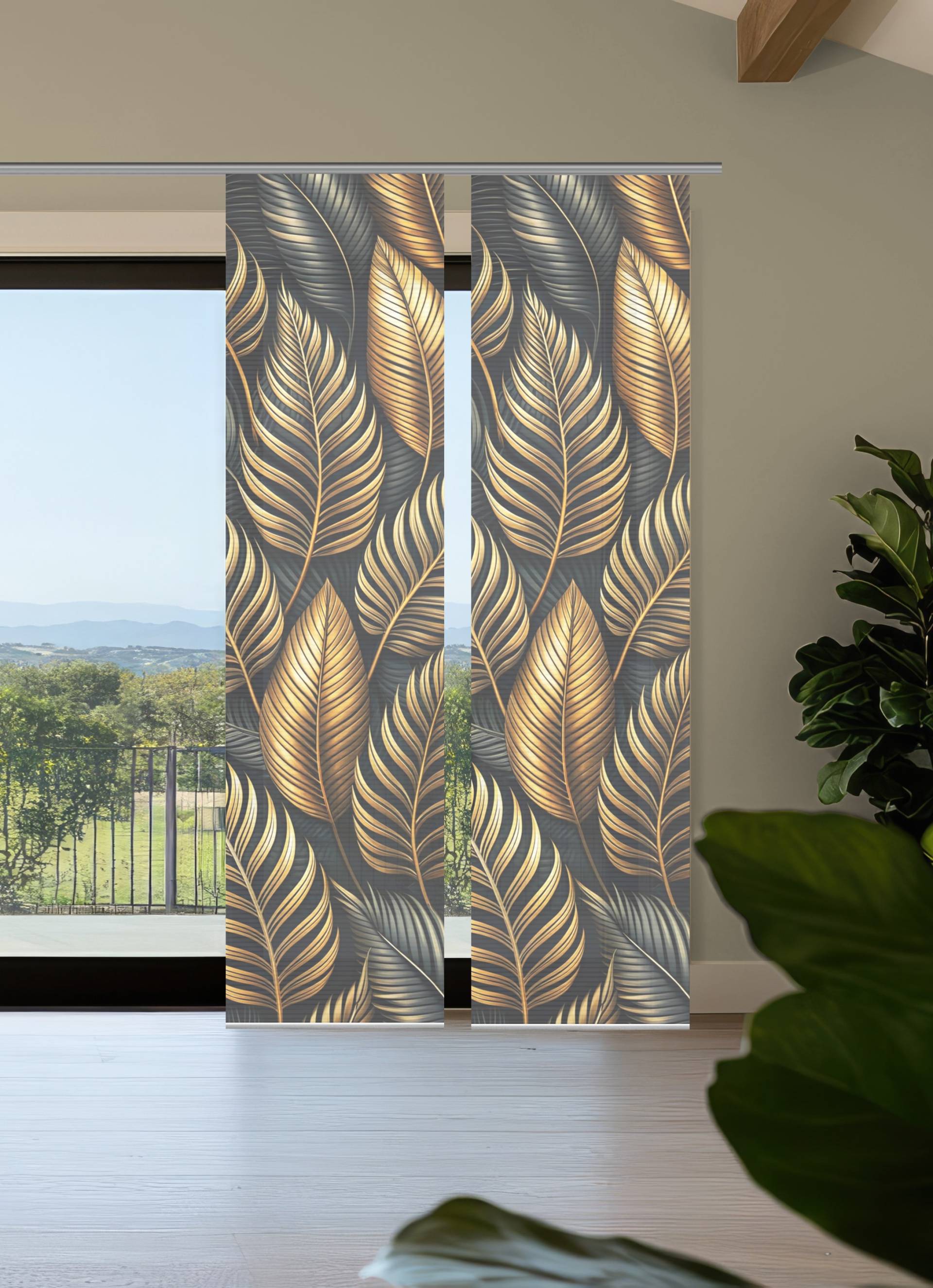 HOME in green Schiebegardine "ZEDRIC" Paneelwagen 2 Stk. tlg. Bambusoptik, SET, recycelt, Digitaldruck von Home In Green