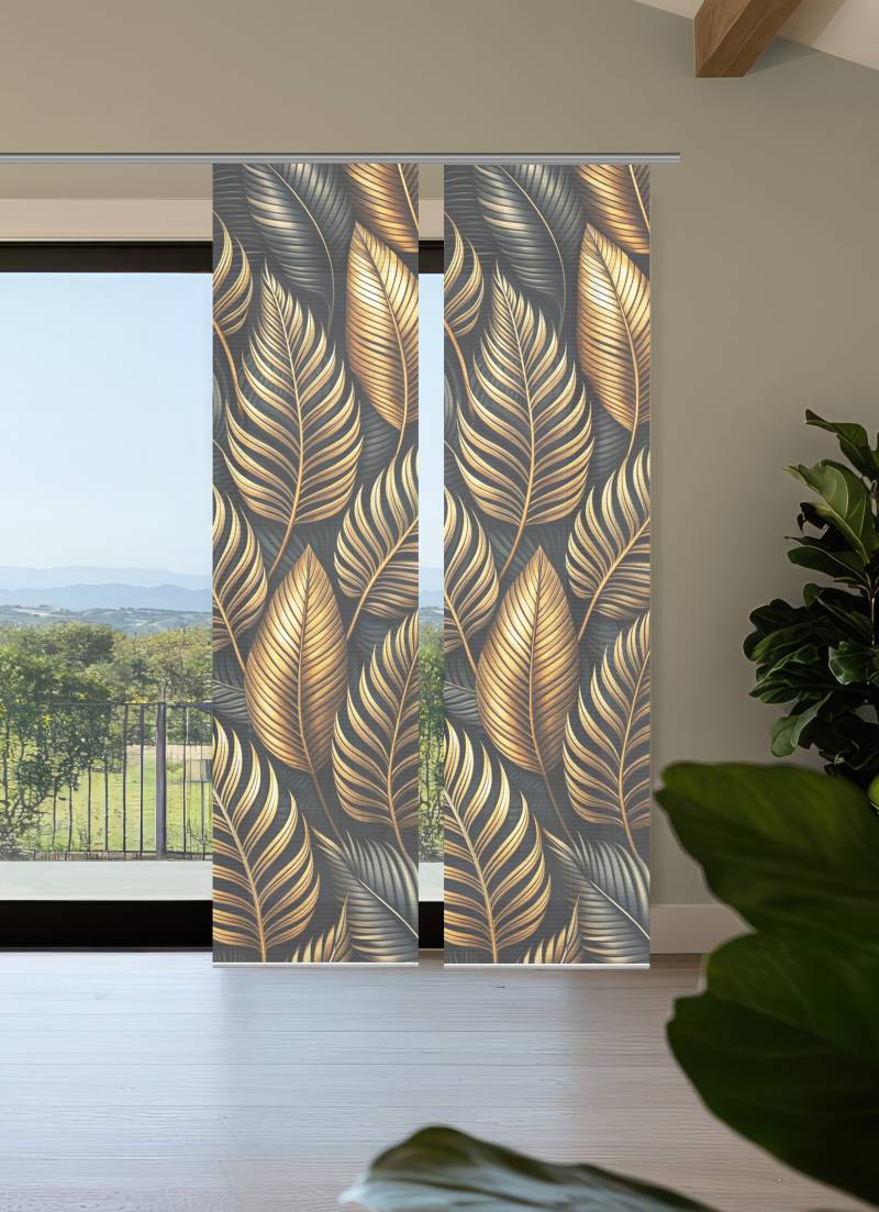 HOME in green Schiebegardine "ZEDRIC" Paneelwagen 2 Stk. tlg. Bambusoptik, SET, recycelt, Digitaldruck von Home In Green