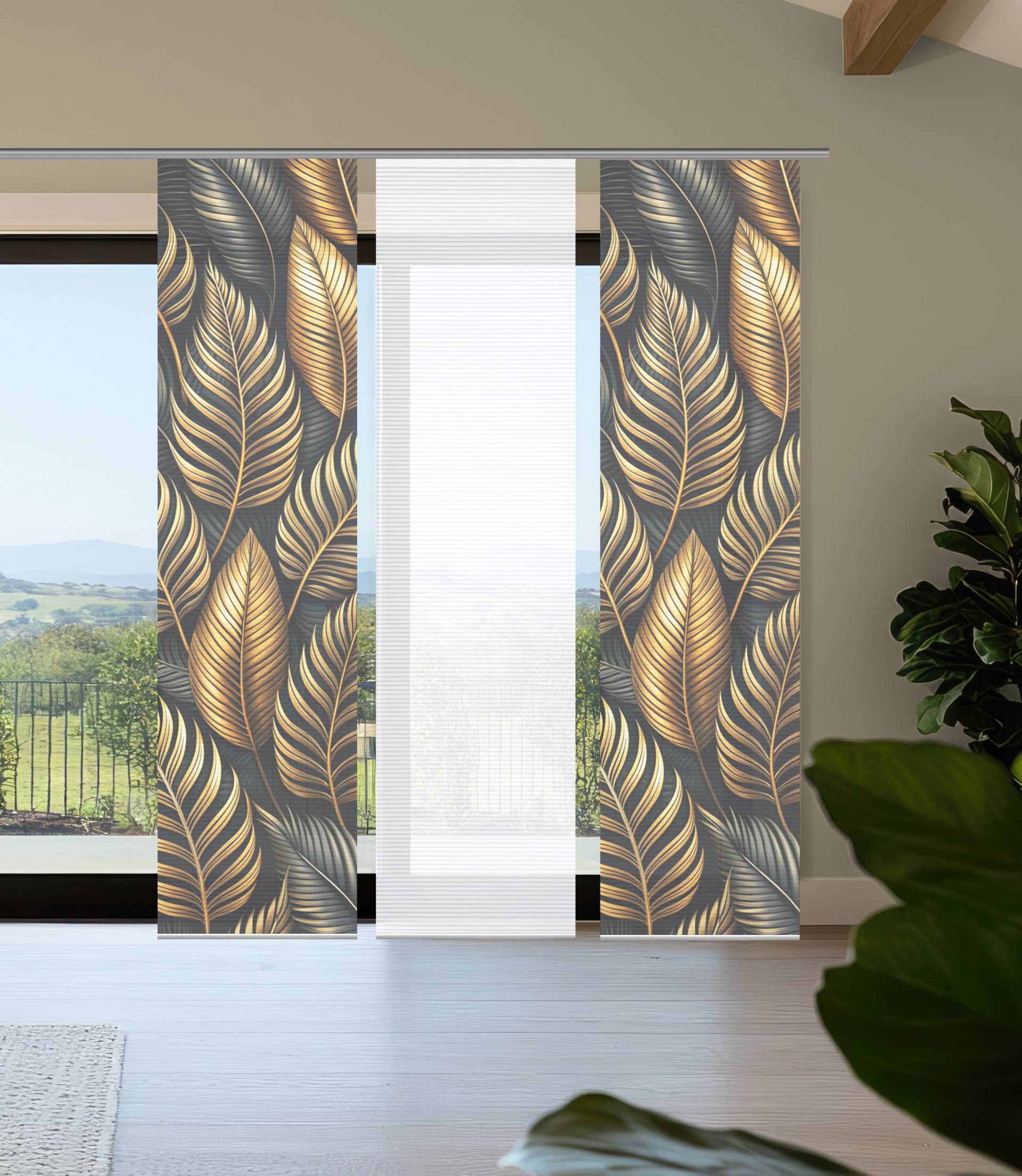 HOME in green Schiebegardine "ZEDRIC" Paneelwagen 3 Stk. tlg. Bambusoptik, SET, recycelt, Digitaldruck von Home In Green