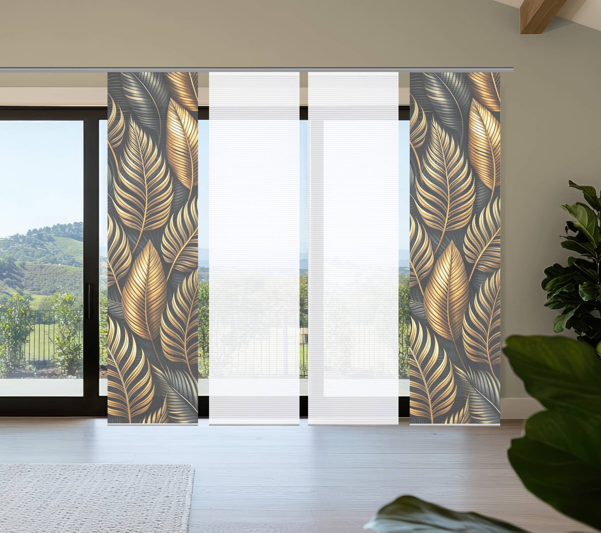 HOME in green Schiebegardine "ZEDRIC" Paneelwagen 4 Stk. tlg. Bambusoptik, SET, recycelt, Digitaldruck von Home In Green