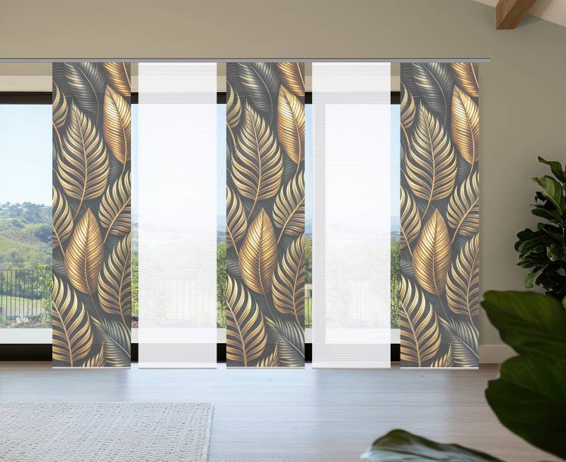 HOME in green Schiebegardine "ZEDRIC" Paneelwagen 5 Stk. tlg. Bambusoptik, SET, recycelt, Digitaldruck von Home In Green