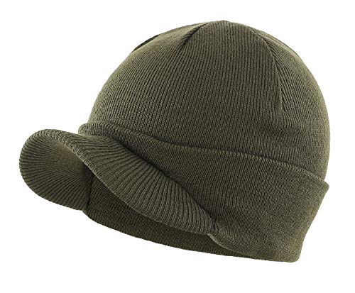 Home Prefer Herren Winter Beanie Mütze mit Krempe Warm Doppelstrick Manschette Beanie Cap, Armee-grün, Einheitsgröße von Home Prefer