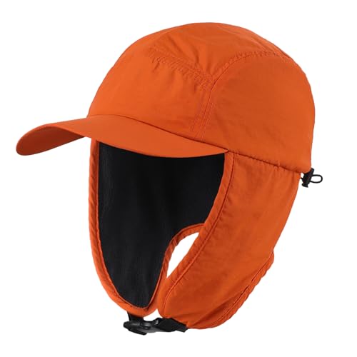 Home Prefer Herren Wintermütze mit Krempe Fleece Ohrenklappen Hut Baseball Trapper Hut, Orange/Abendrot im Zickzackmuster (Sunset Chevron), Einheitsgr��e von Home Prefer