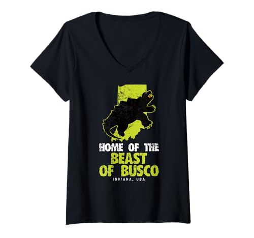 Damen Das Biest von Busco, Indiana State, Amerika, Kryptid T-Shirt mit V-Ausschnitt Damen Das Biest von Busco, Indiana State, Amerika, Kryptid T-Shirt mit V-Ausschnitt von Home State Cryptid Legend Local Cryptid Of America