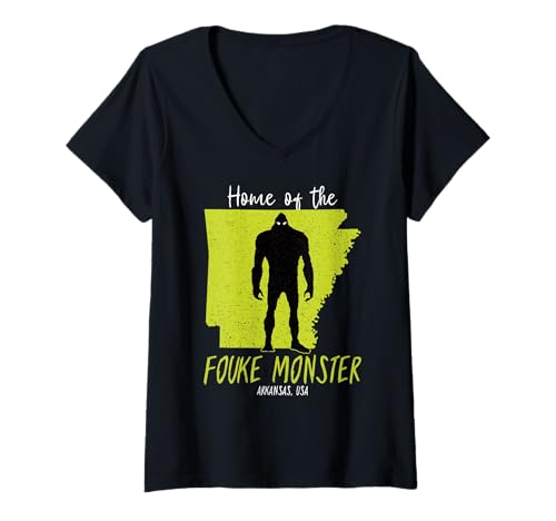 Damen Die Heimat des Fouke-Monsters Arkansas State Cryptid T-Shirt mit V-Ausschnitt von Home State Cryptid Legend Local Cryptid Of America