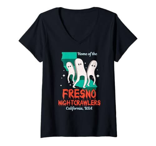 Damen Die Heimat von Fresno Nightcrawlers California America Cryptid T-Shirt mit V-Ausschnitt Damen Die Heimat von Fresno Nightcrawlers California America Cryptid T-Shirt mit V-Ausschnitt von Home State Cryptid Legend Local Cryptid Of America
