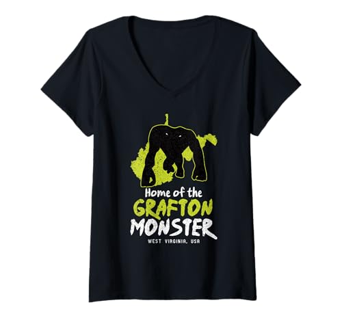 Damen Die Heimat von Grafton Monster, West Virginia State America Cryptid T-Shirt mit V-Ausschnitt Damen Die Heimat von Grafton Monster, West Virginia State America Cryptid T-Shirt mit V-Ausschnitt von Home State Cryptid Legend Local Cryptid Of America