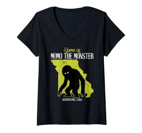 Damen Die Heimat von Momo Das Monster Missouri State America Cryptid T-Shirt mit V-Ausschnitt von Home State Cryptid Legend Local Cryptid Of America