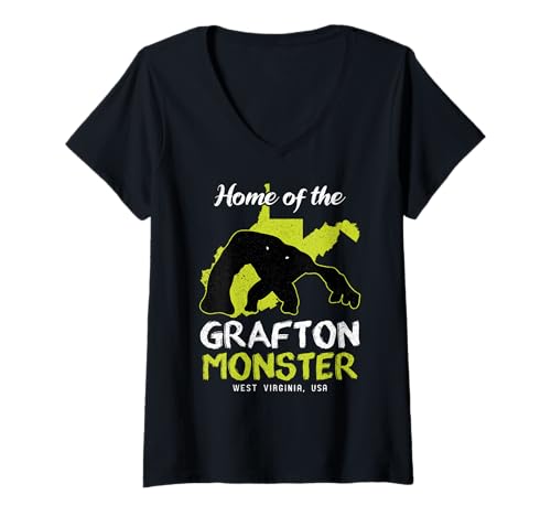 Damen Grafton Monster, Bundesstaat West Virginia, Amerika, Kryptid T-Shirt mit V-Ausschnitt Damen Grafton Monster, Bundesstaat West Virginia, Amerika, Kryptid T-Shirt mit V-Ausschnitt von Home State Cryptid Legend Local Cryptid Of America