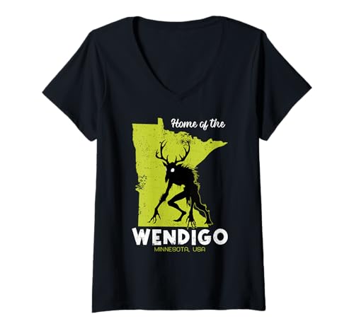 Damen Heimat des Wendigo Minnesota State of American Cryptid T-Shirt mit V-Ausschnitt von Home State Cryptid Legend Local Cryptid Of America
