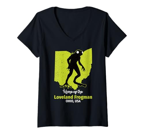 Damen Heimat von Loveland Frogman Ohio State American Cryptid State T-Shirt mit V-Ausschnitt von Home State Cryptid Legend Local Cryptid Of America