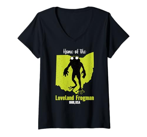 Damen Heimat von Loveland Frogman Ohio State American Cryptid T-Shirt mit V-Ausschnitt von Home State Cryptid Legend Local Cryptid Of America