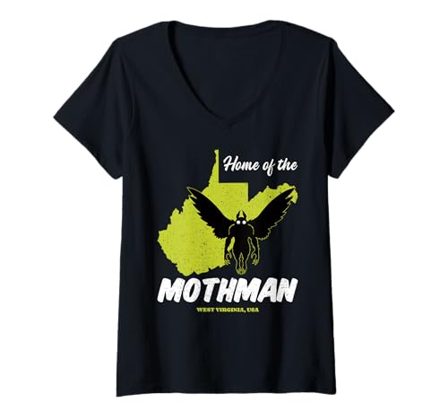 Damen Heimat von Mothman West Virginia, Bundesstaat American Cryptid T-Shirt mit V-Ausschnitt Damen Heimat von Mothman West Virginia, Bundesstaat American Cryptid T-Shirt mit V-Ausschnitt von Home State Cryptid Legend Local Cryptid Of America