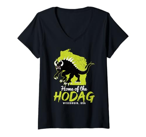 Damen Home Of Hodag Wisconsin State American Cryptid Lustig T-Shirt mit V-Ausschnitt von Home State Cryptid Legend Local Cryptid Of America