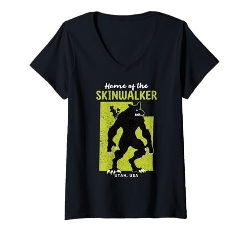 Damen Home Of The Skinwalker Utah State American Cryptid Lustig T-Shirt mit V-Ausschnitt von Home State Cryptid Legend Local Cryptid Of America