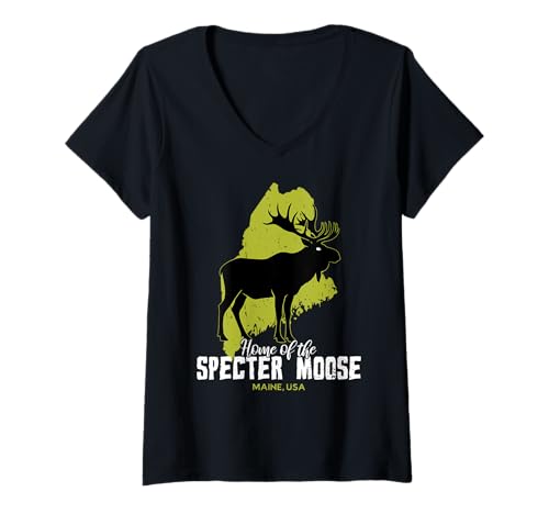 Damen Home Of The Spectre Moose Maine State American Cryptid Lustig T-Shirt mit V-Ausschnitt von Home State Cryptid Legend Local Cryptid Of America