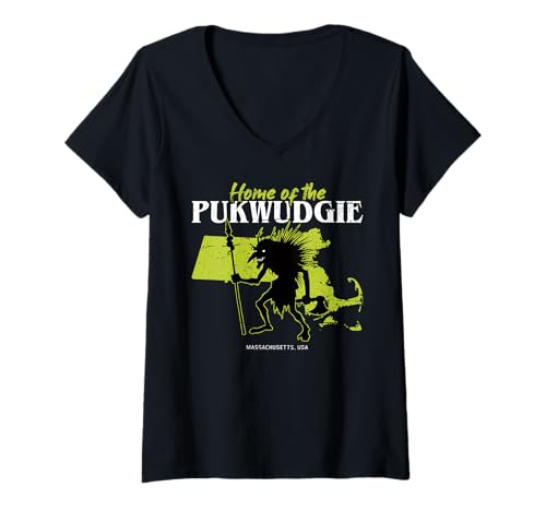 Damen Pukwudgie Massachusetts State American Cryptid Lustig T-Shirt mit V-Ausschnitt von Home State Cryptid Legend Local Cryptid Of America