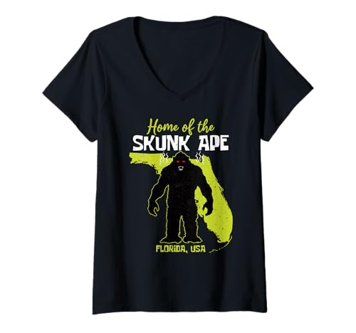 Damen Skunk Ape, Florida State American Cryptid Society T-Shirt mit V-Ausschnitt von Home State Cryptid Legend Local Cryptid Of America