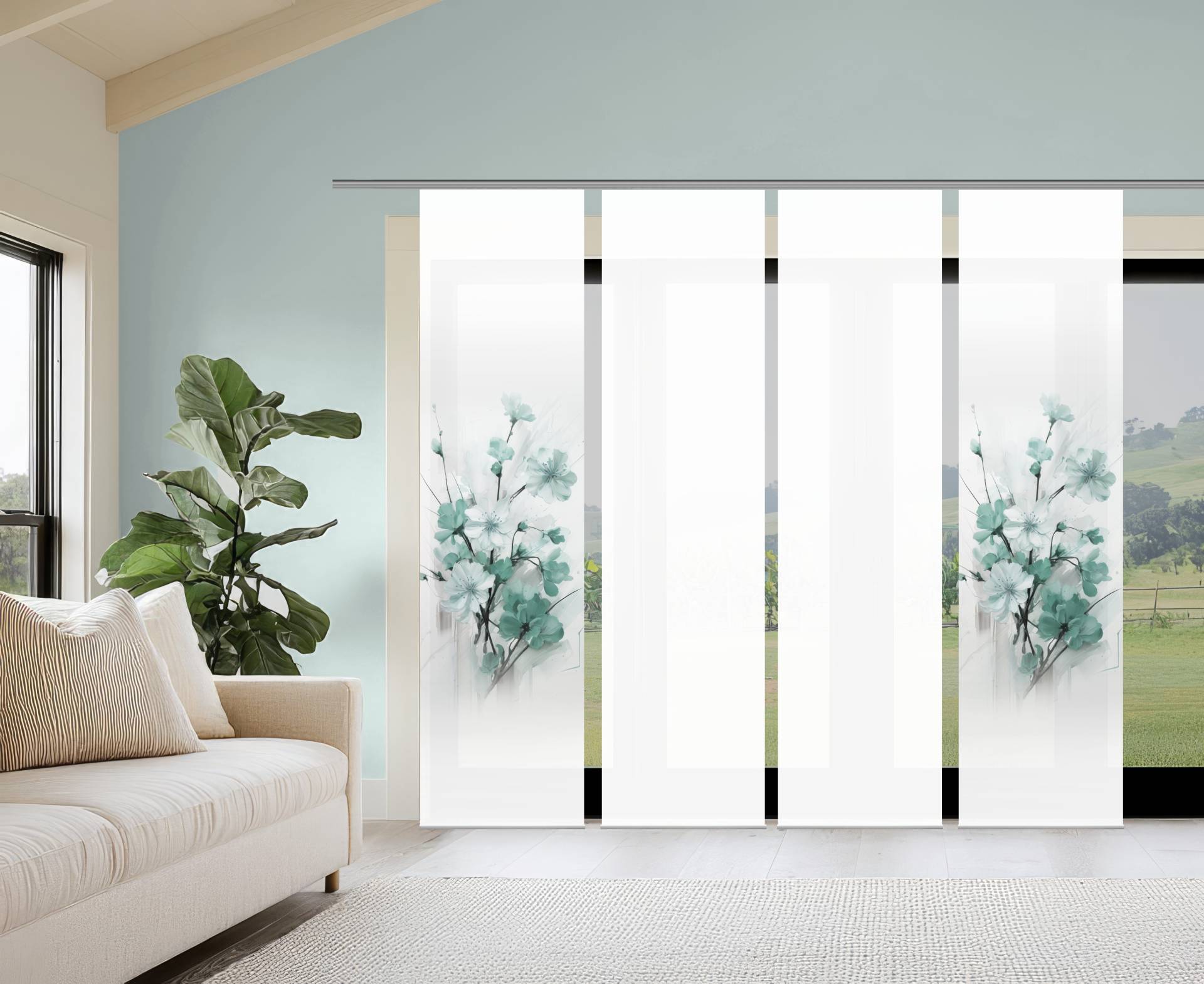 HOME WOHNIDEEN Schiebegardine "LOTUS" Paneelwagen 4 Stk. tlg. Schiebewand Seidenoptik, SET, Digitaldruck von Home Wohnideen