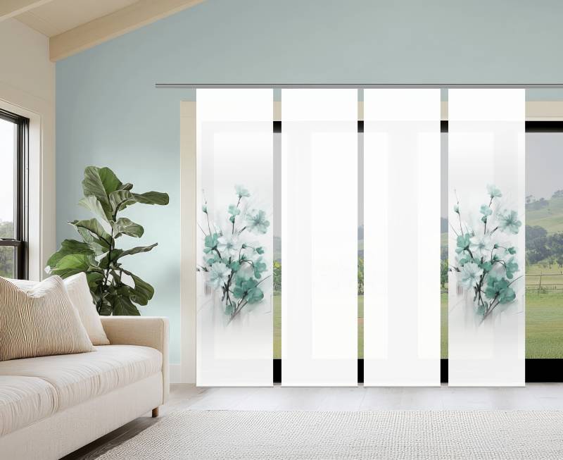 HOME WOHNIDEEN Schiebegardine "LOTUS" Paneelwagen 4 Stk. tlg. Schiebewand Seidenoptik, SET, Digitaldruck von Home Wohnideen
