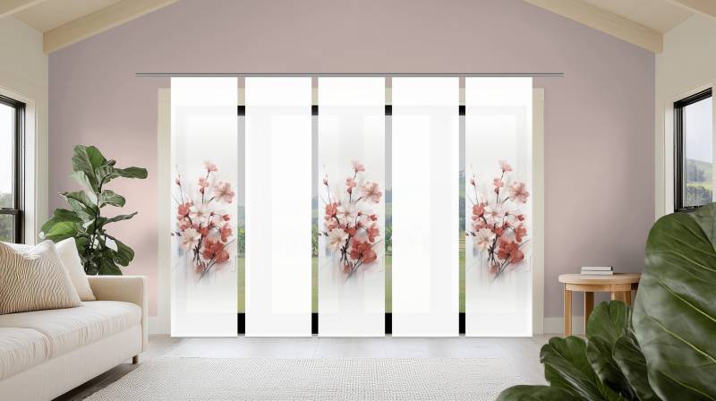 HOME WOHNIDEEN Schiebegardine "LOTUS" Paneelwagen 5 Stk. tlg. Schiebewand Seidenoptik, SET, Digitaldruck von Home Wohnideen