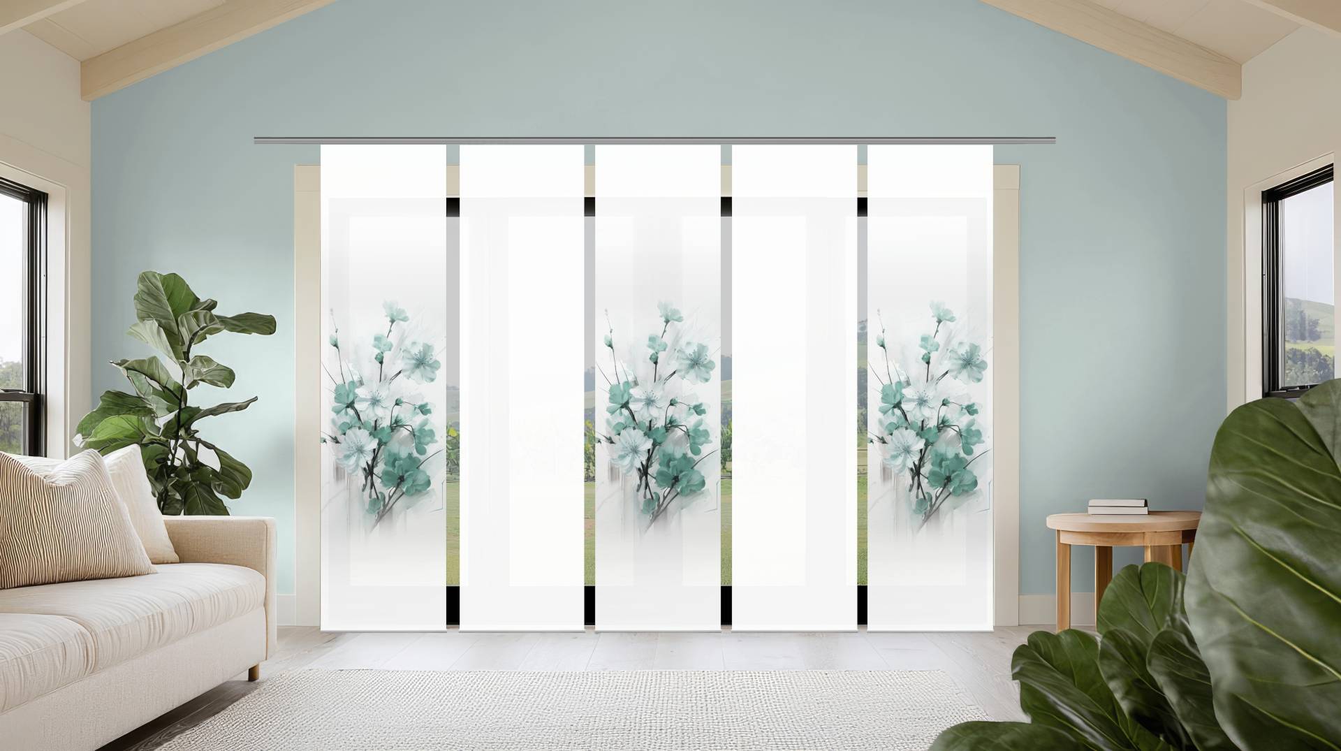 HOME WOHNIDEEN Schiebegardine "LOTUS" Paneelwagen 5 Stk. tlg. Schiebewand Seidenoptik, SET, Digitaldruck von Home Wohnideen