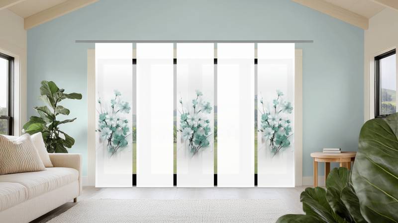 HOME WOHNIDEEN Schiebegardine "LOTUS" Paneelwagen 5 Stk. tlg. Schiebewand Seidenoptik, SET, Digitaldruck von Home Wohnideen