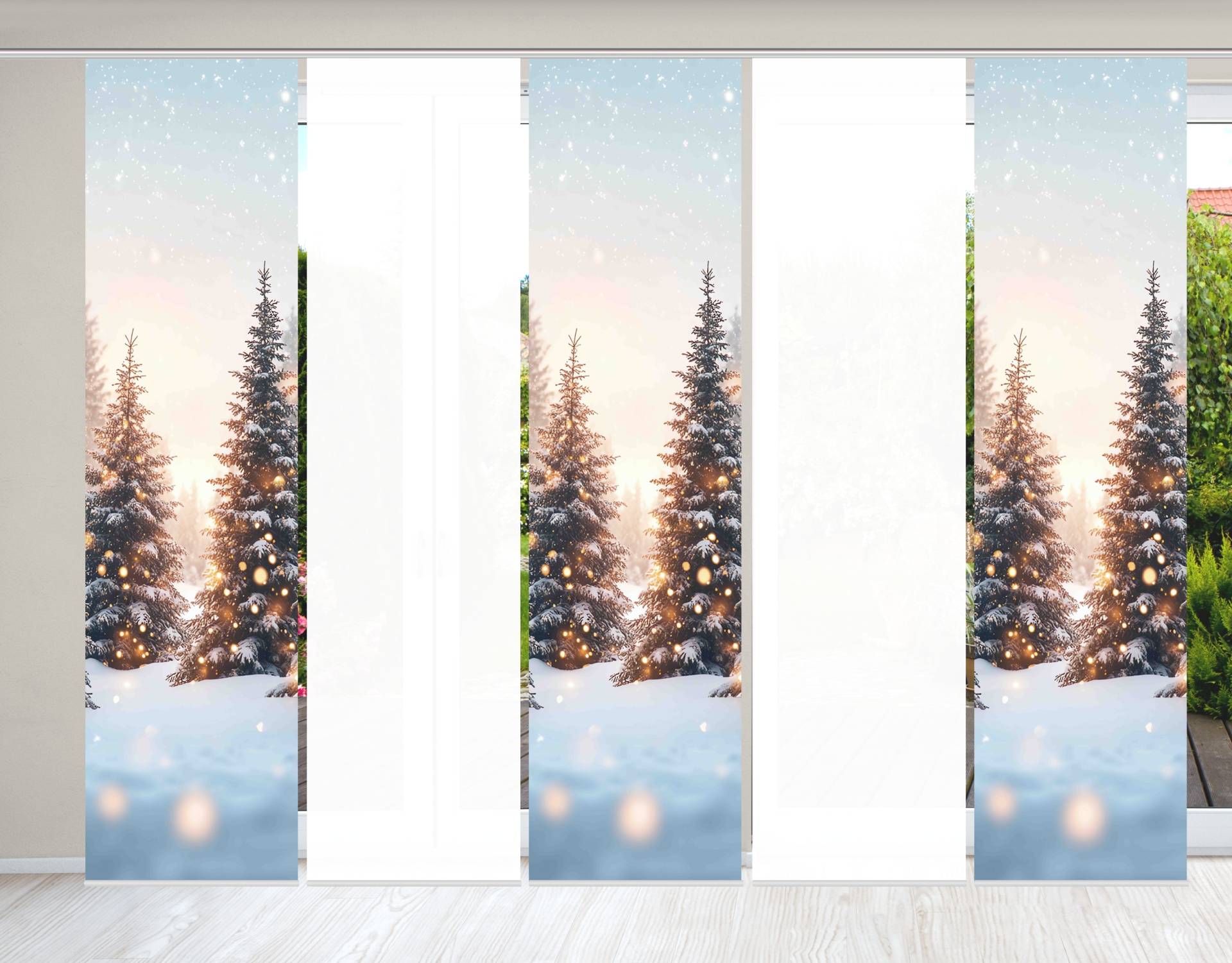 HOME WOHNIDEEN Schiebegardine "SCHNEETANNEN" Paneelwagen 5 Stk. tlg. SET, Schiebewand, Dekostoff, Digitaldruck von Home Wohnideen